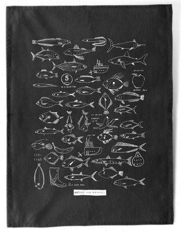 It's Deep Down Here - Black Tea Towel (Free NZ Shipping)
